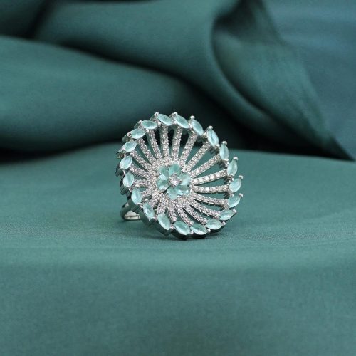 Pista Green Color American Diamond Finger Ring