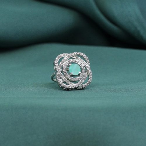 Pista Green Color American Diamond Finger Ring