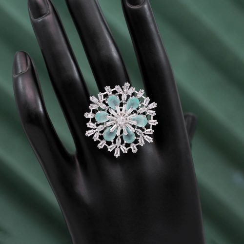 Pista Green Color American Diamond Finger Ring