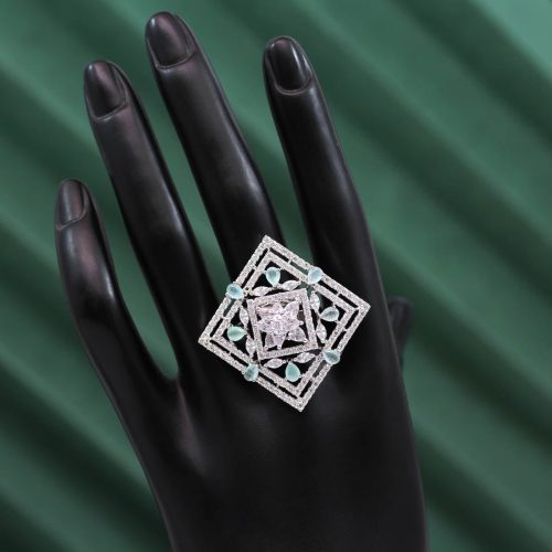 Pista Green Color American Diamond Finger Ring