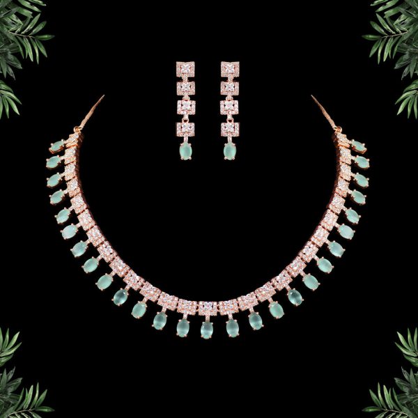Pista Green Color American Diamond Necklaces Set-0