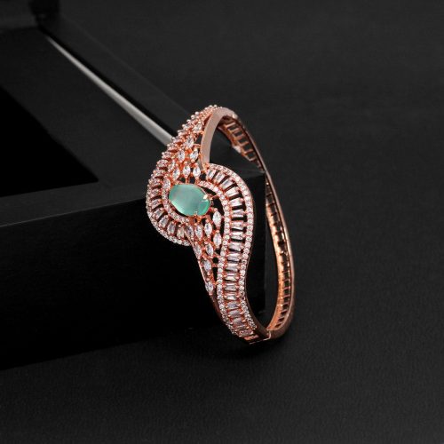 Pista Green Color American Diamond Rose Gold Bracelet