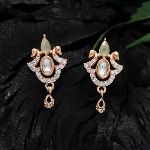 Pista Green Color American Diamond Rose Gold Earrings