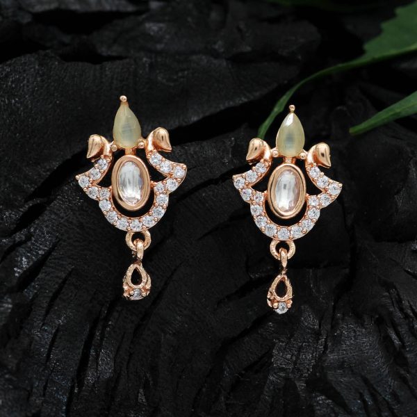 Pista Green Color American Diamond Rose Gold Earrings-0