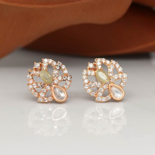 Pista Green Color American Diamond Rose Gold Earrings