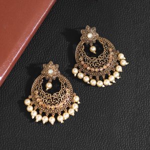 Pista Green Color Colorful Kundan Antique Earrings-0