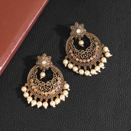 Pista Green Color Colorful Kundan Antique Earrings