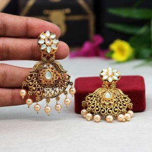 Pista Green Color Colorful Kundan Antique Earrings-0