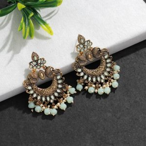 Pista Green Color Colorful Kundan Antique Earrings-0