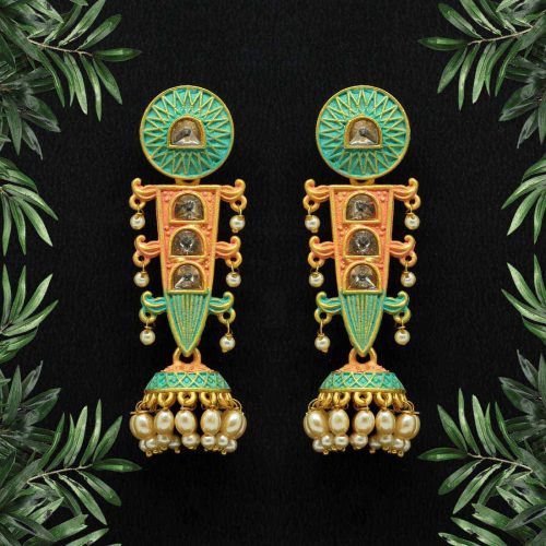 Pista Green Color Glass Stone Mint Meena Earrings