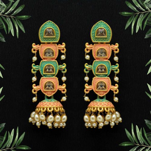 Pista Green Color Glass Stone Mint Meena Earrings