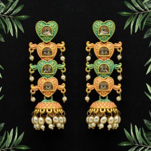 Pista Green Color Glass Stone Mint Meena Earrings-0