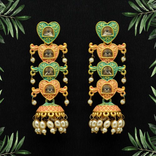 Pista Green Color Glass Stone Mint Meena Earrings