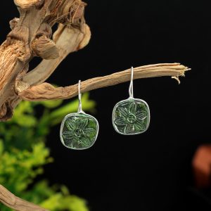 Pista Green Color Glass Stone Oxidised Earrings-0