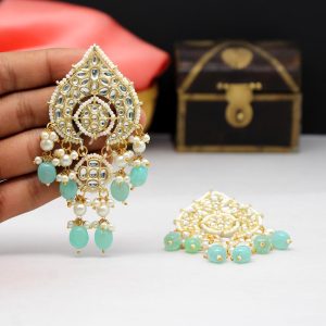 Pista Green Color Kundan Earrings-0