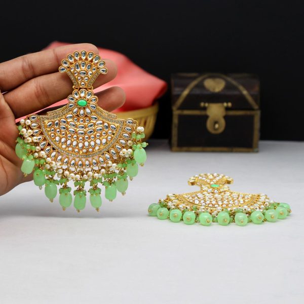 Pista Green Color Kundan Earrings-0