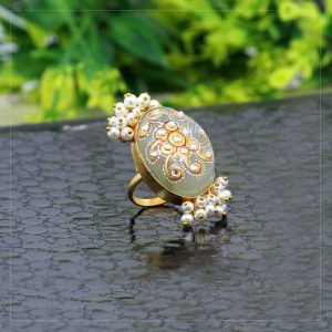 Pista Green Color Kundan Meenakari Finger Ring For Women-0