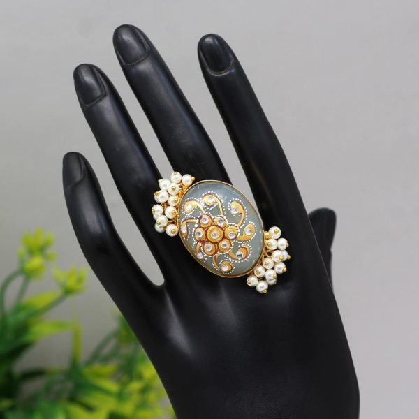 Pista Green Color Kundan Meenakari Finger Ring For Women-15987