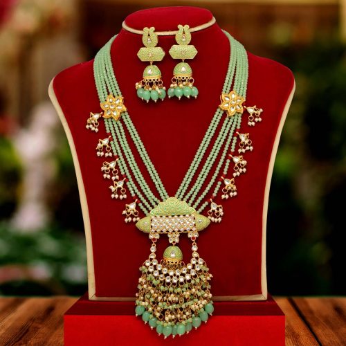 Pista Green Color Kundan Meenakari Necklace Set