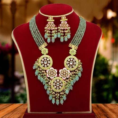 Pista Green Color Kundan Meenakari Necklace Set