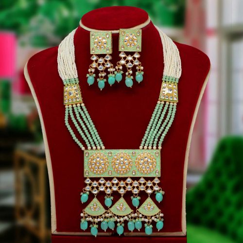 Pista Green Color Kundan Meenakari Necklace Set