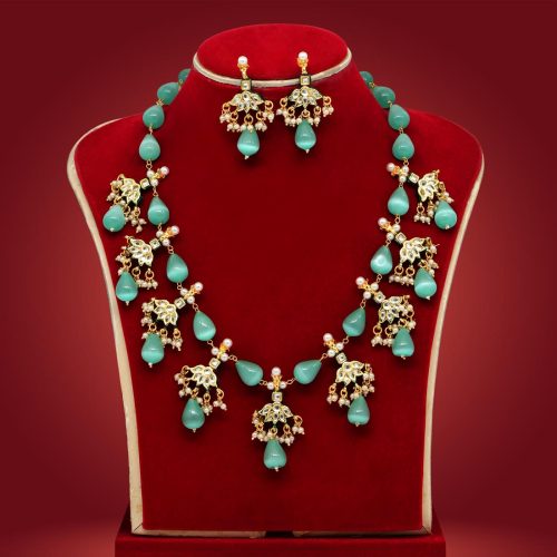 Pista Green Color Kundan Meenakari Necklace Set