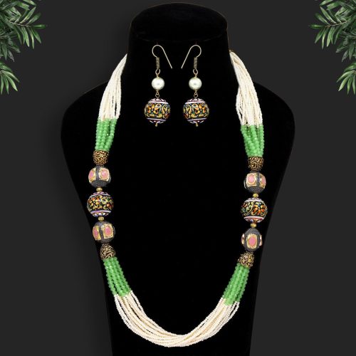 Pista Green Color Kundan Meenakari Necklace Set