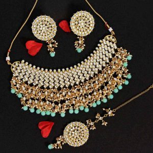 Pista Green Color Kundan Necklace Set-0