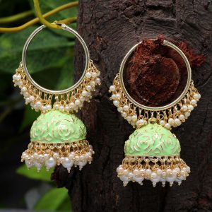 Pista Green Color Meenakari Earrings-0