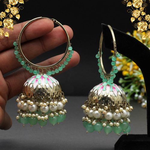 Pista Green Color Meenakari Earrings