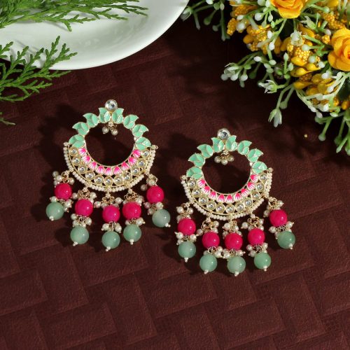 Pista Green Color Meenakari Earrings