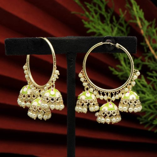 Pista Green Color Meenakari Earrings