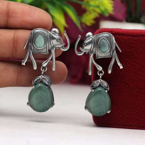 Pista Green Color Premium Oxidised Earrings