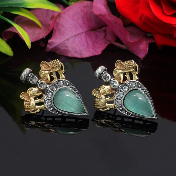 Pista Green Color Premium Oxidised Earrings-4618