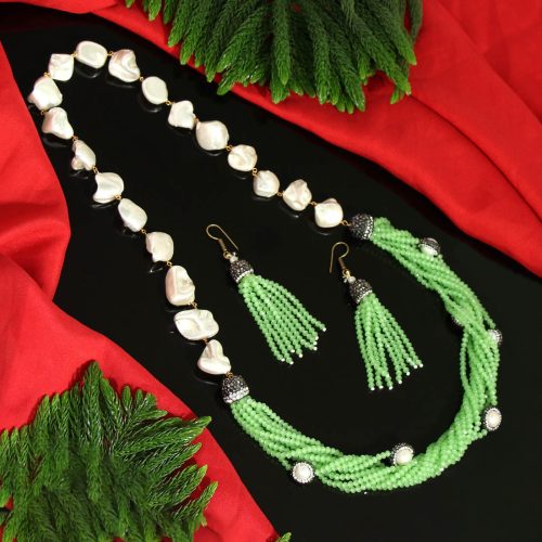 Pista Green Color Stone Necklace Set