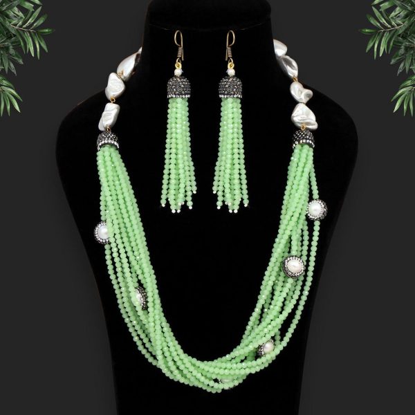 Pista Green Color Stone Necklace Set-10668