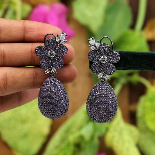 Purple Color American Diamond Earrings-0