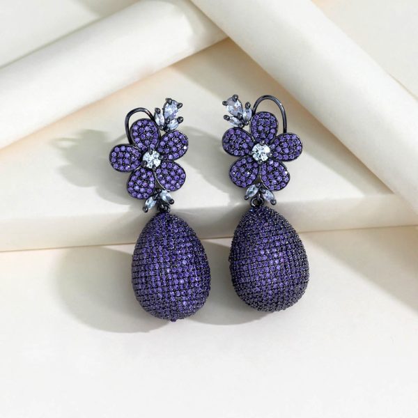 Purple Color American Diamond Earrings-16957