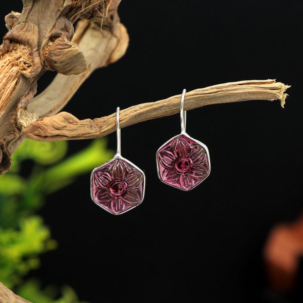Purple Color Glass Stone Oxidised Earrings-0