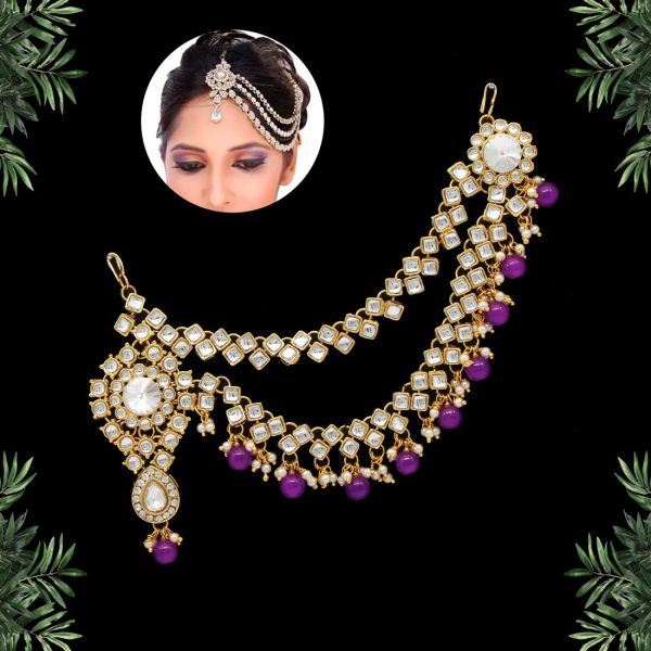 Purple Color Kundan Maang Pasa-9332