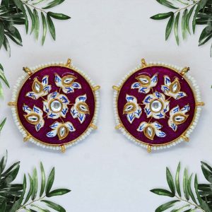 Purple Color Kundan Meenakari Earrings-0