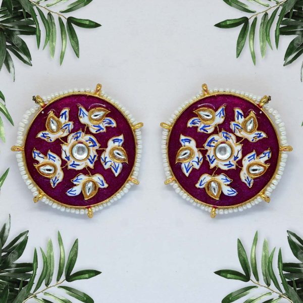 Purple Color Kundan Meenakari Earrings-0