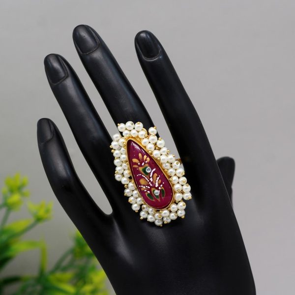 Purple Color Kundan Meenakari Finger Ring For Women-15991