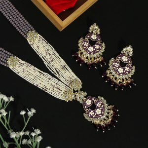 Purple Color Kundan Meenakari Necklace Set-0