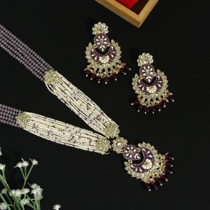 Purple Color Kundan Meenakari Necklace Set-0