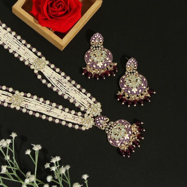 Purple Color Kundan Meenakari Necklace Set-3635