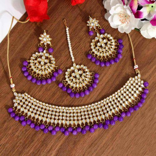 Purple Color Kundan Necklace Set