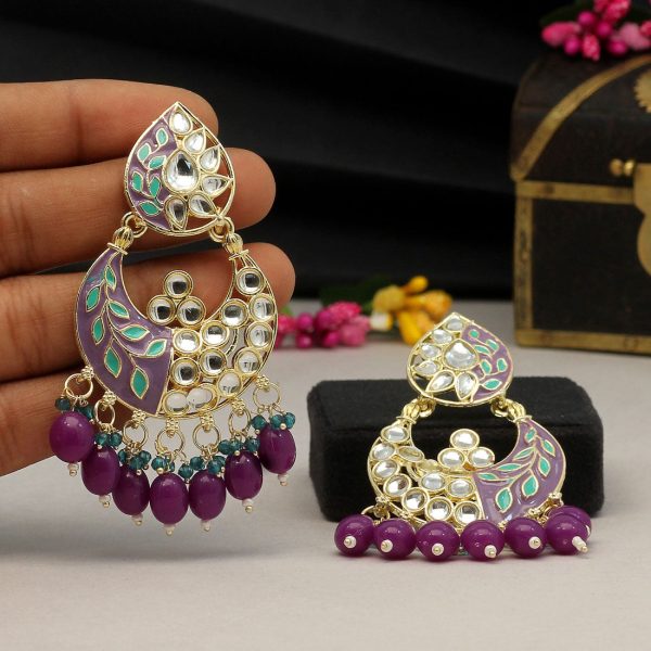Purple Color Meenakari Earrings-3789