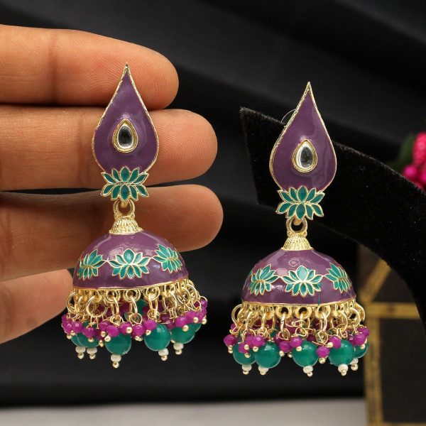 Purple Color Meenakari Earrings-0