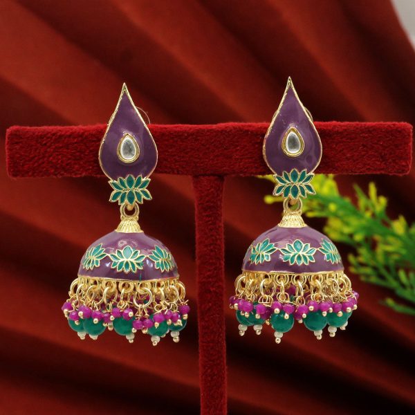 Purple Color Meenakari Earrings-3833